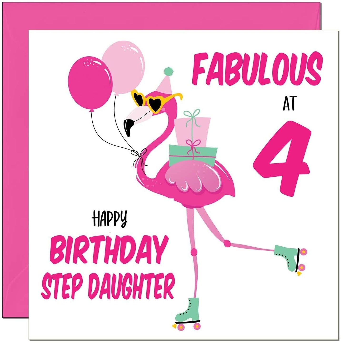 Step Daughter Birthday Card - Fabulous Flamingo - Pink Cute Step-Daughters