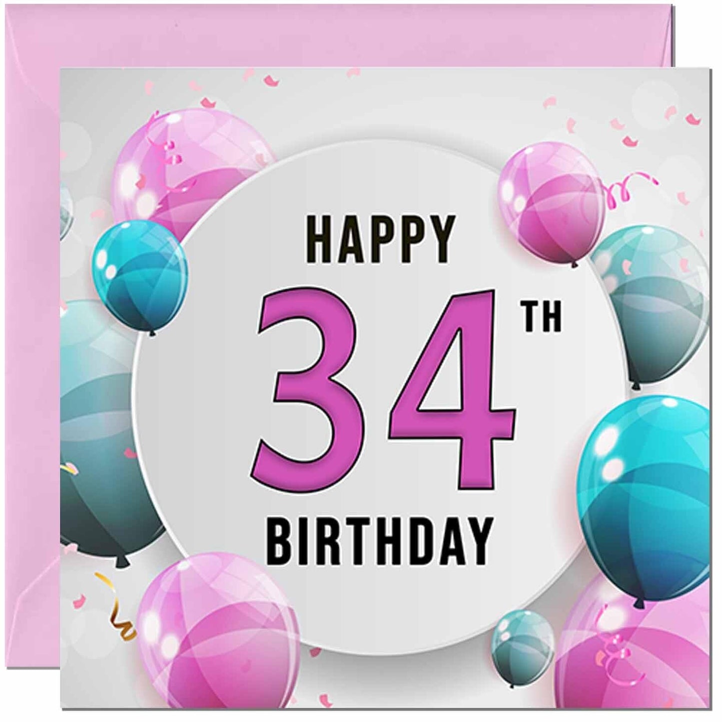Birthday Card for women - Pink Turquoise Balloon Number