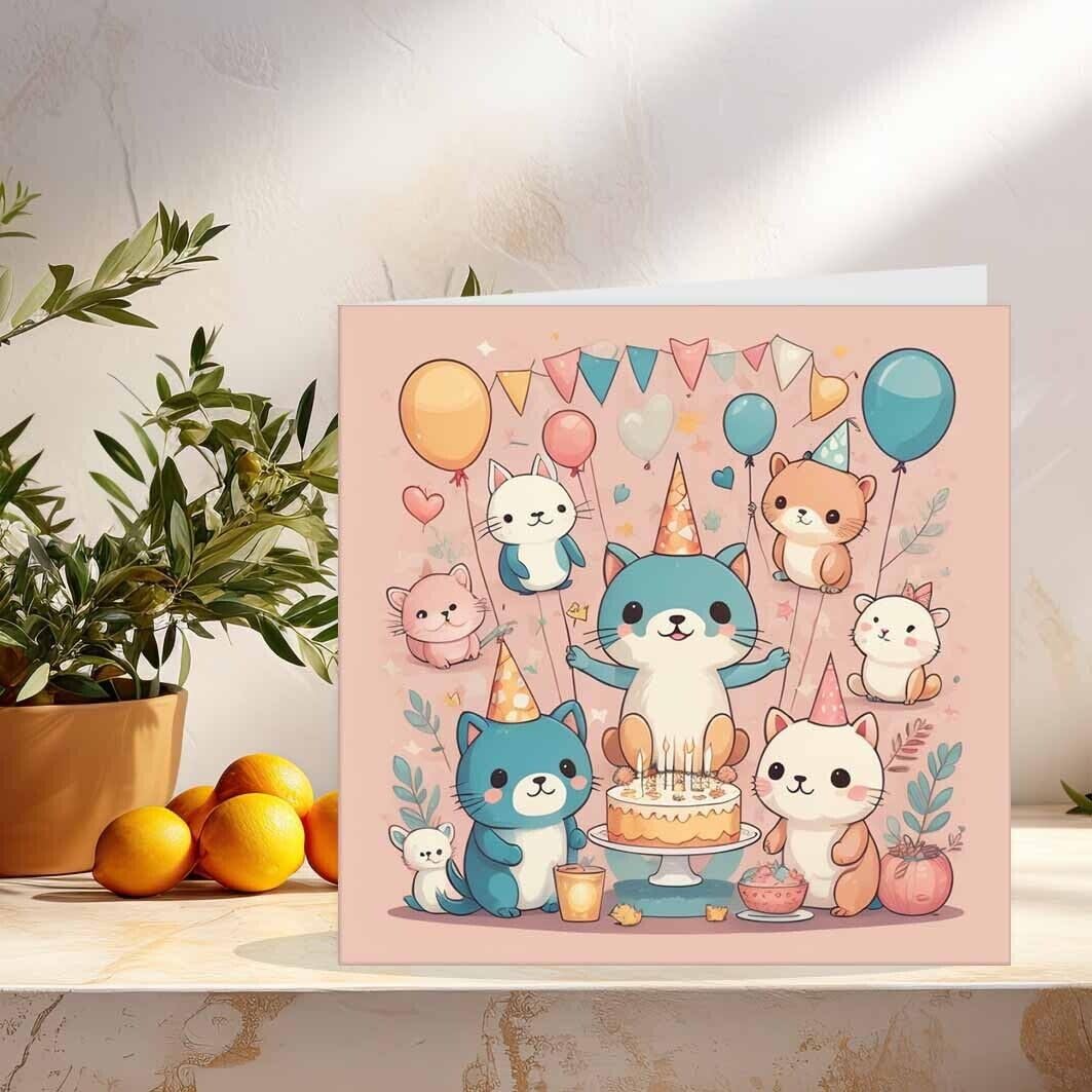 Kawaii Animals Birthday Card Kids Happy Birthday Cards for Children 145 x 145mm