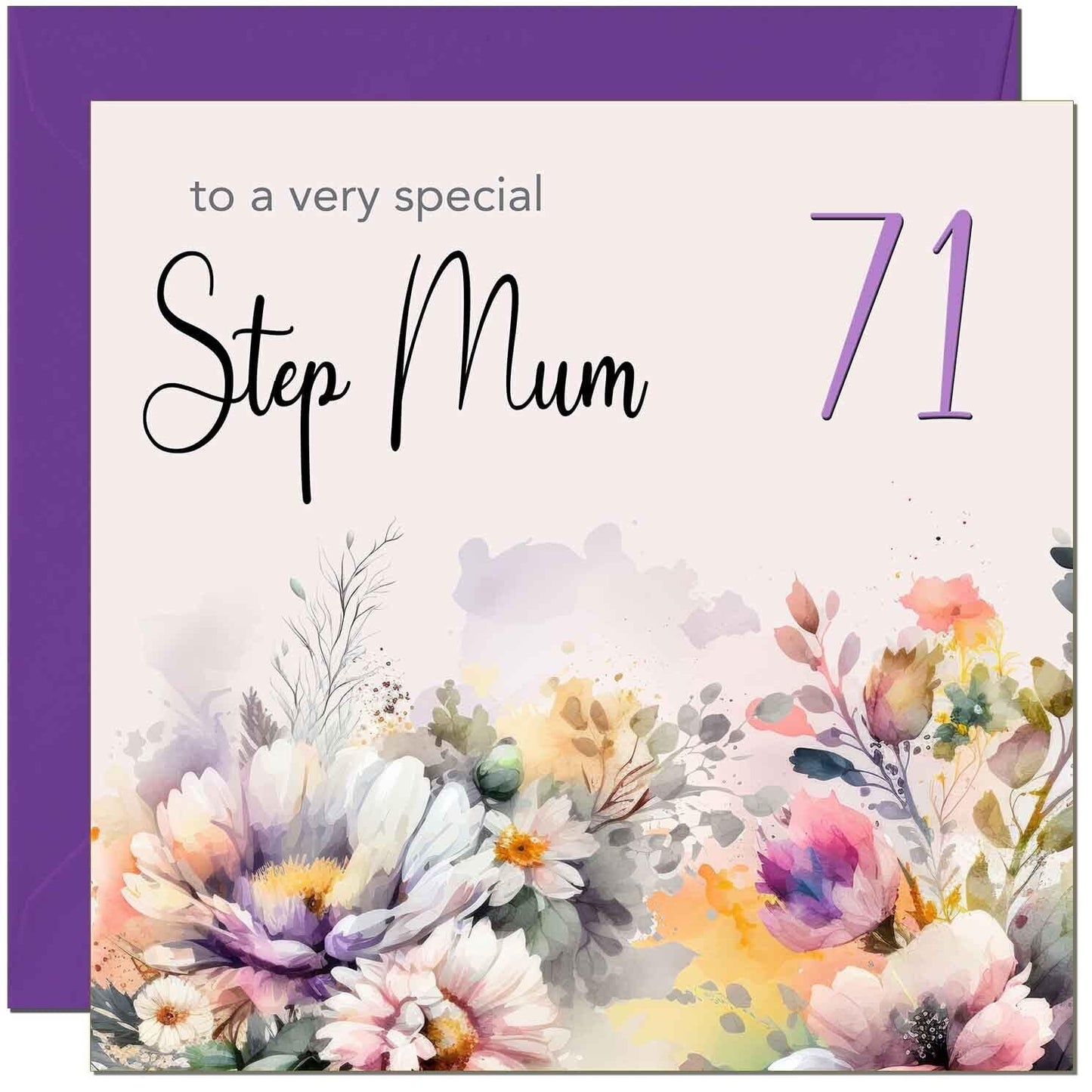 Step Mum Birthday Card - Purple Floral Step Mother