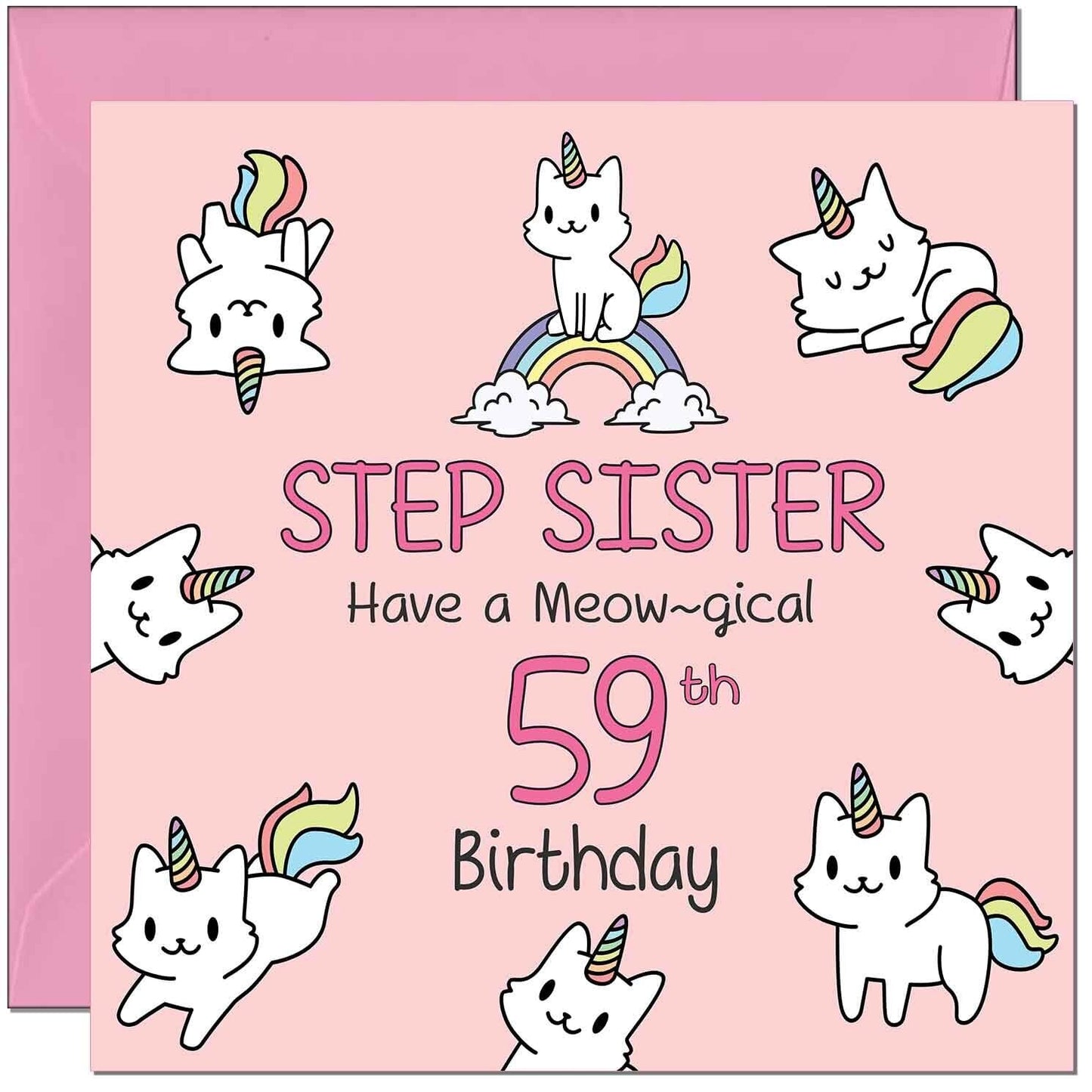Step Sister Birthday Card - Funny Cat Cute Step Sisters