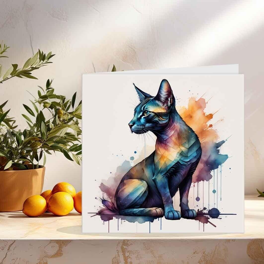 Cat Watercolour Greeting Card Birthday Cards 145 x 145mm