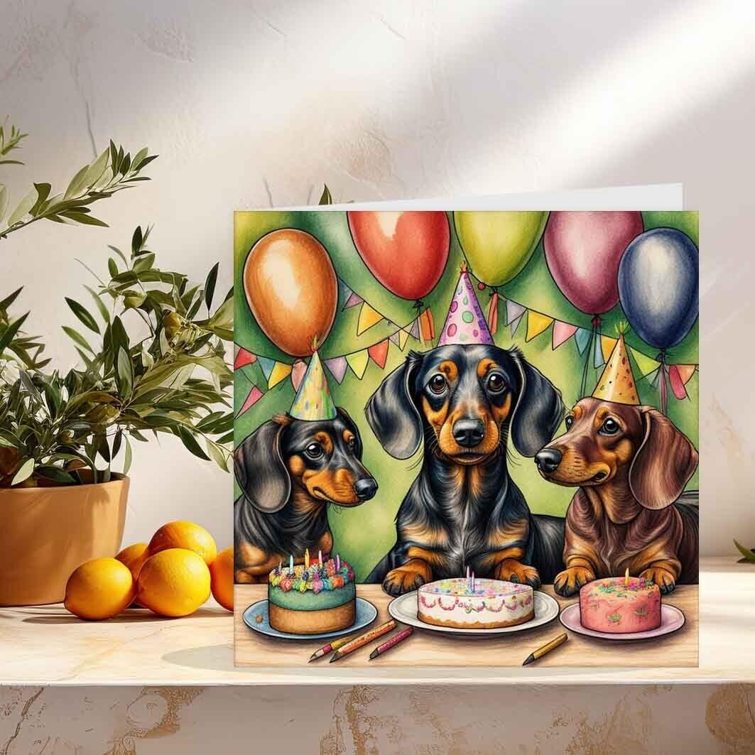 Sausage Dog Dachshund Birthday Card Bday 145mm x 145mm