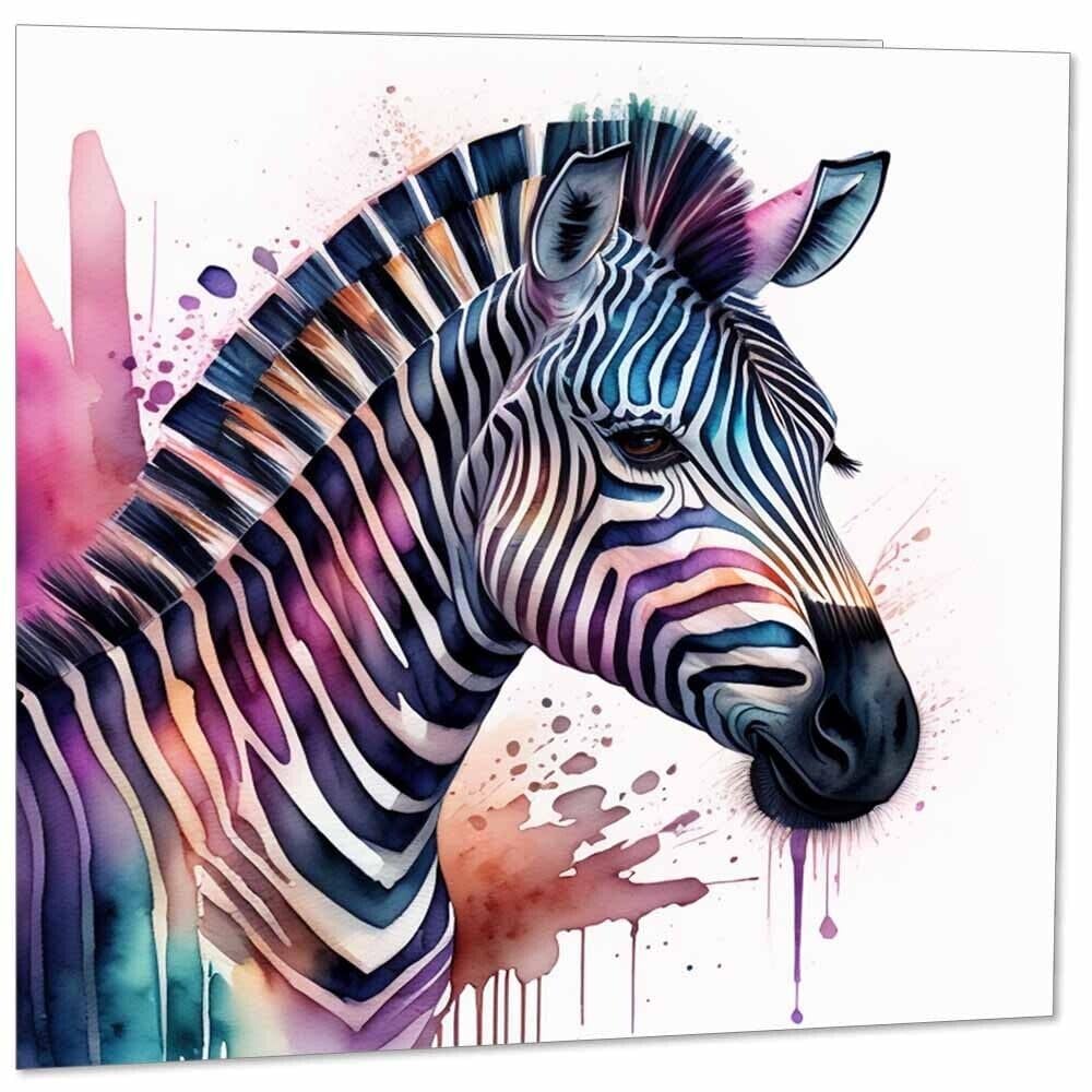 Zebra Greeting Card - Watercolour Zebra Card - 145mm x 145mm Square