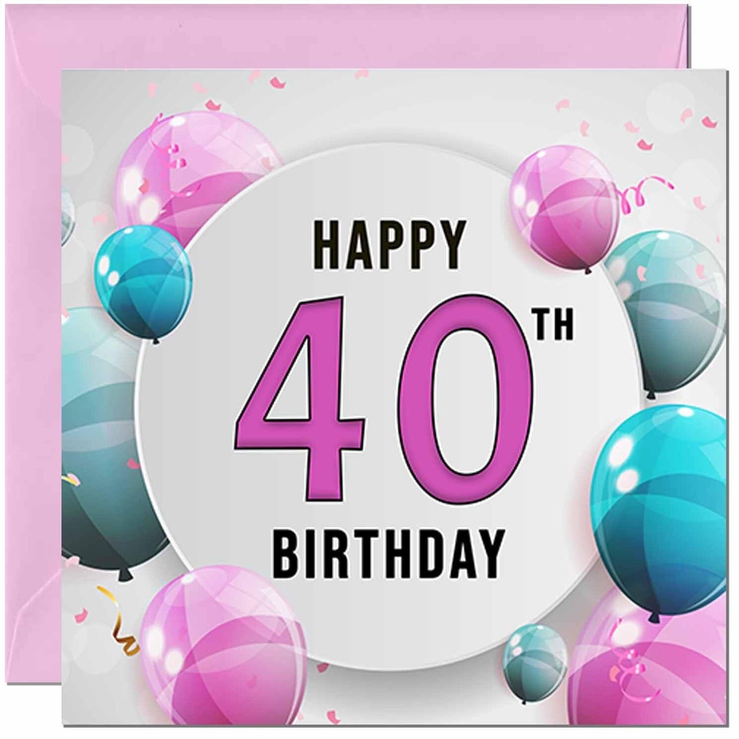 Birthday Card for women - Pink Turquoise Balloon Number