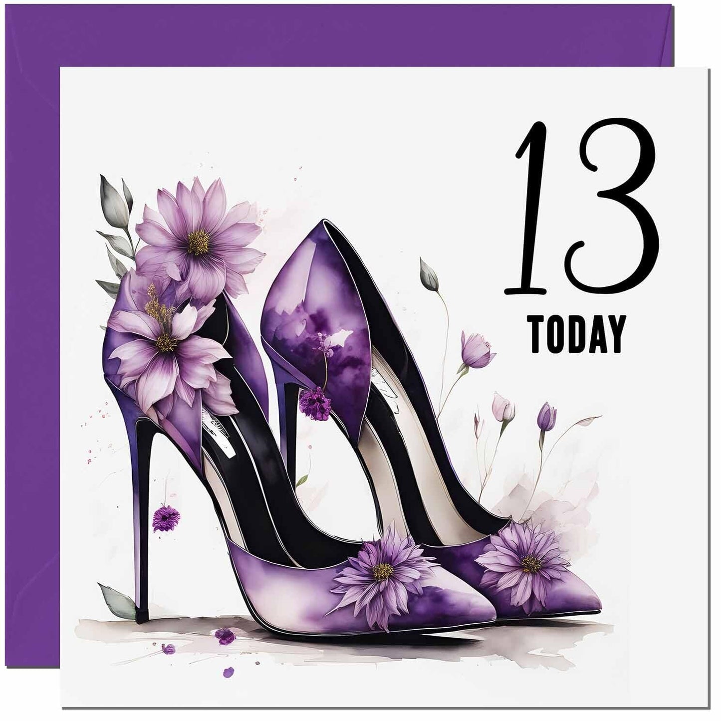 Birthday Card for women - Purple Heels Flowers Classy Elegant