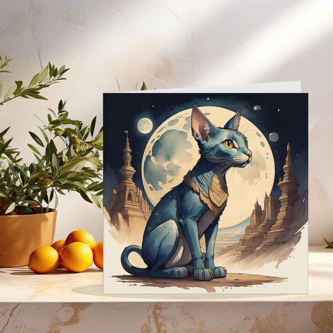 Cat Moon Greeting Card Fantasy Cat Birthday Cards 145 x 145mm