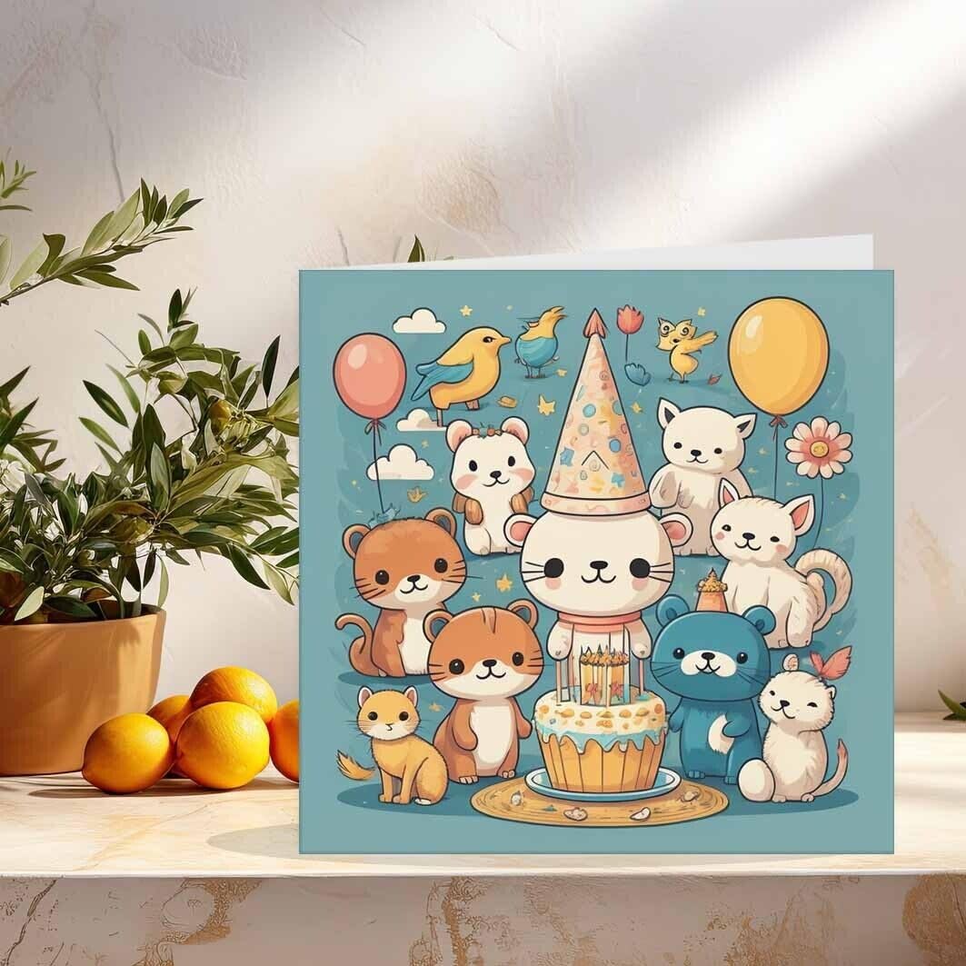 Cute Animal Birthday Card Children's Happy Birthday Cards for Kids 145 x 145mm