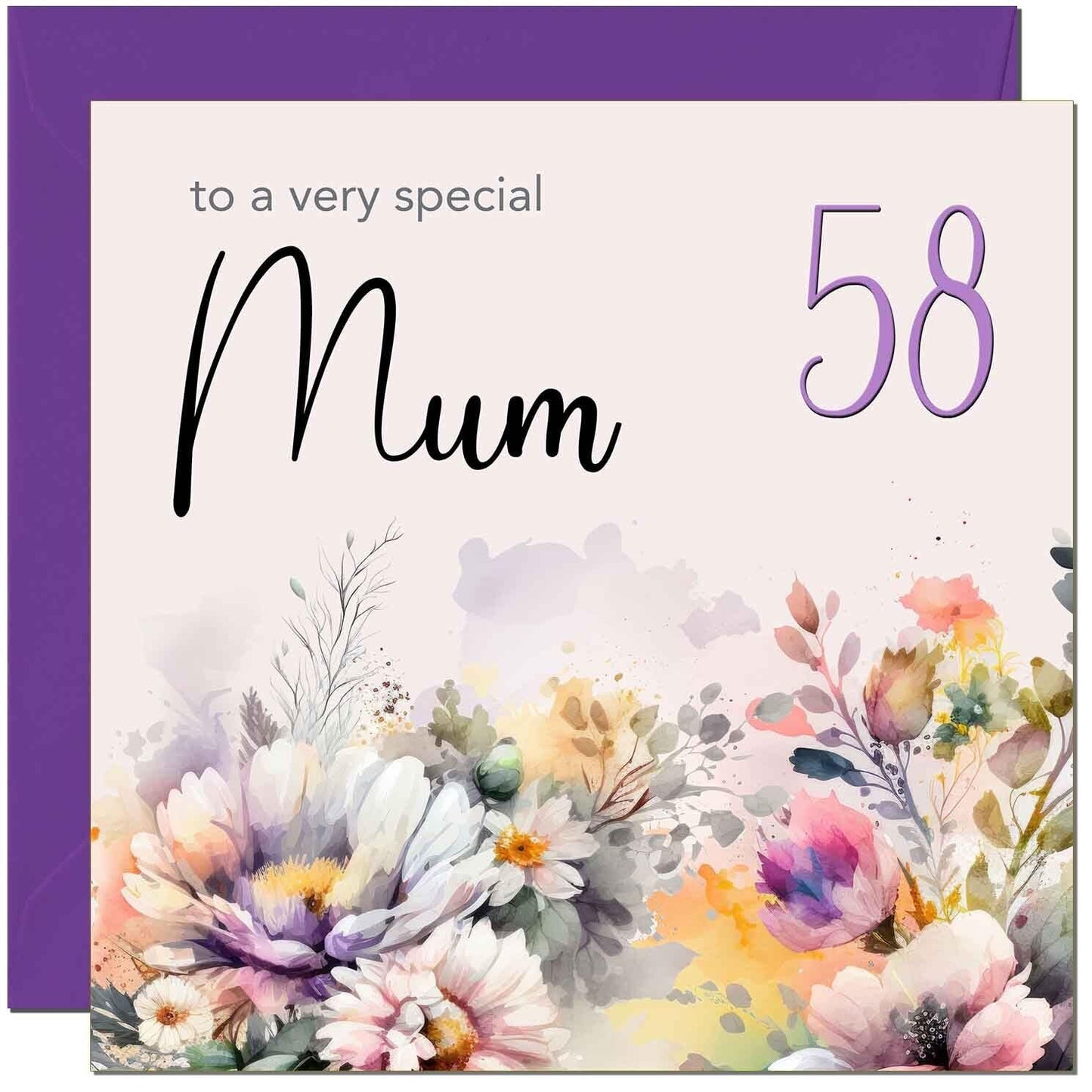 Mum Birthday Card - Purple Floral Mother Mom Mums