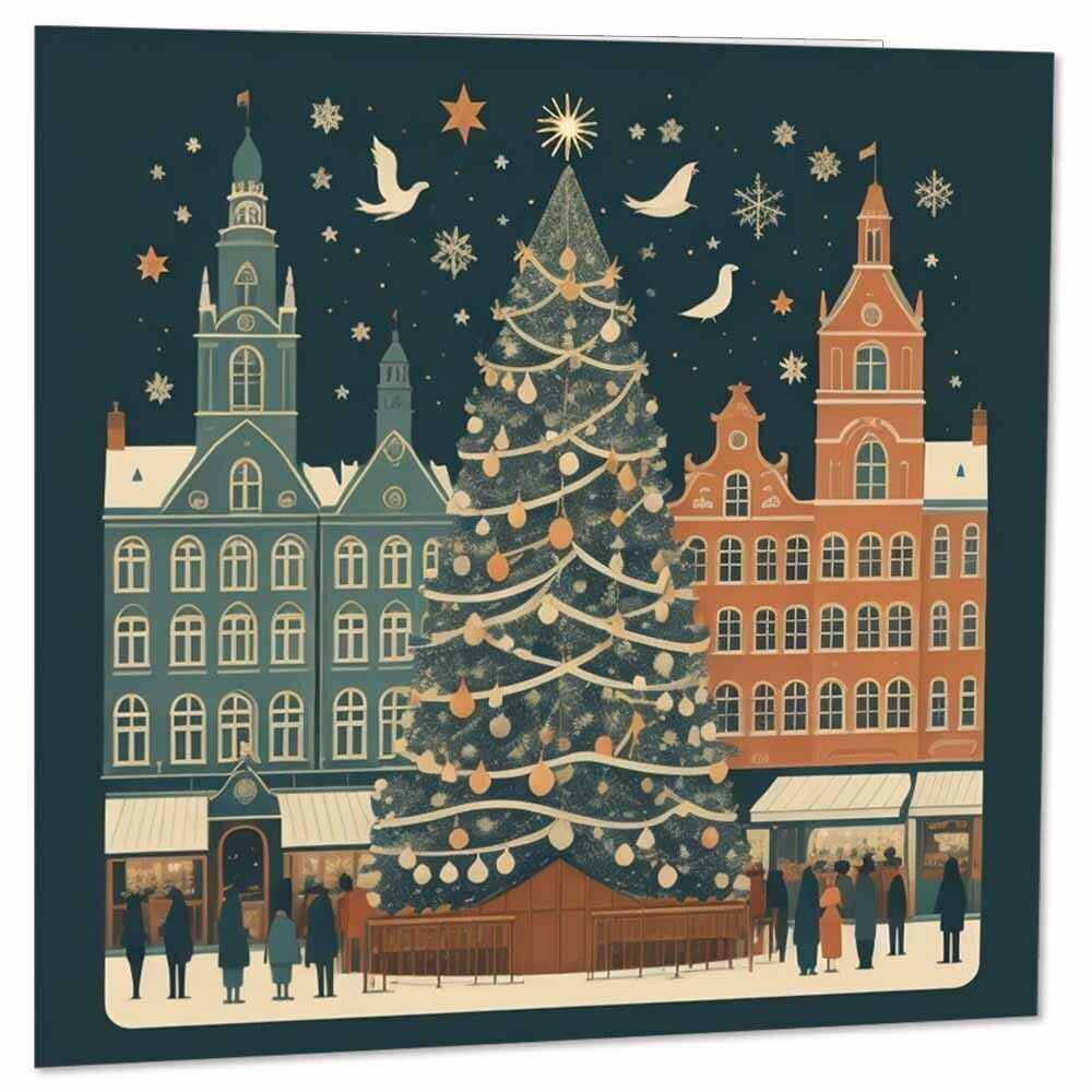 Copenhagen Christmas Market Card - Denmark festive Xmas Cards 145 x 145mm