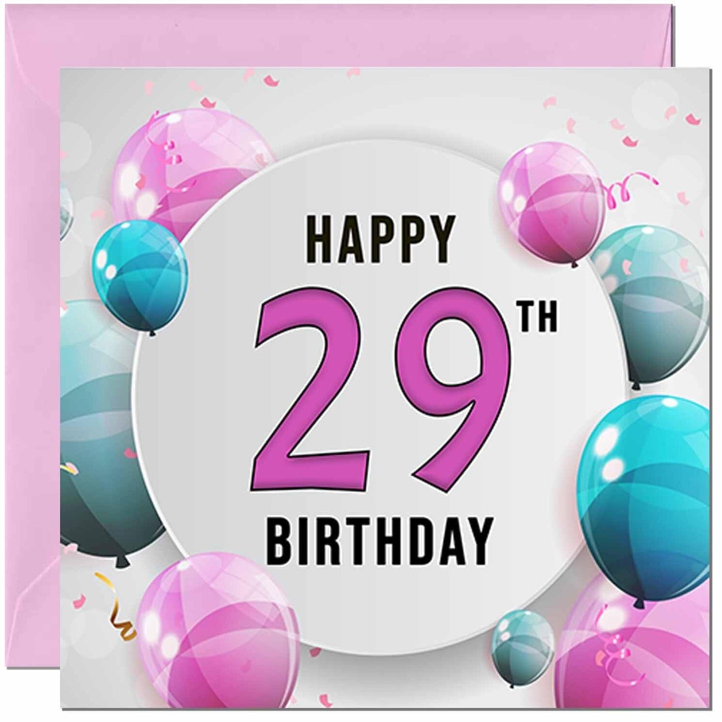 Birthday Card for women - Pink Turquoise Balloon Number