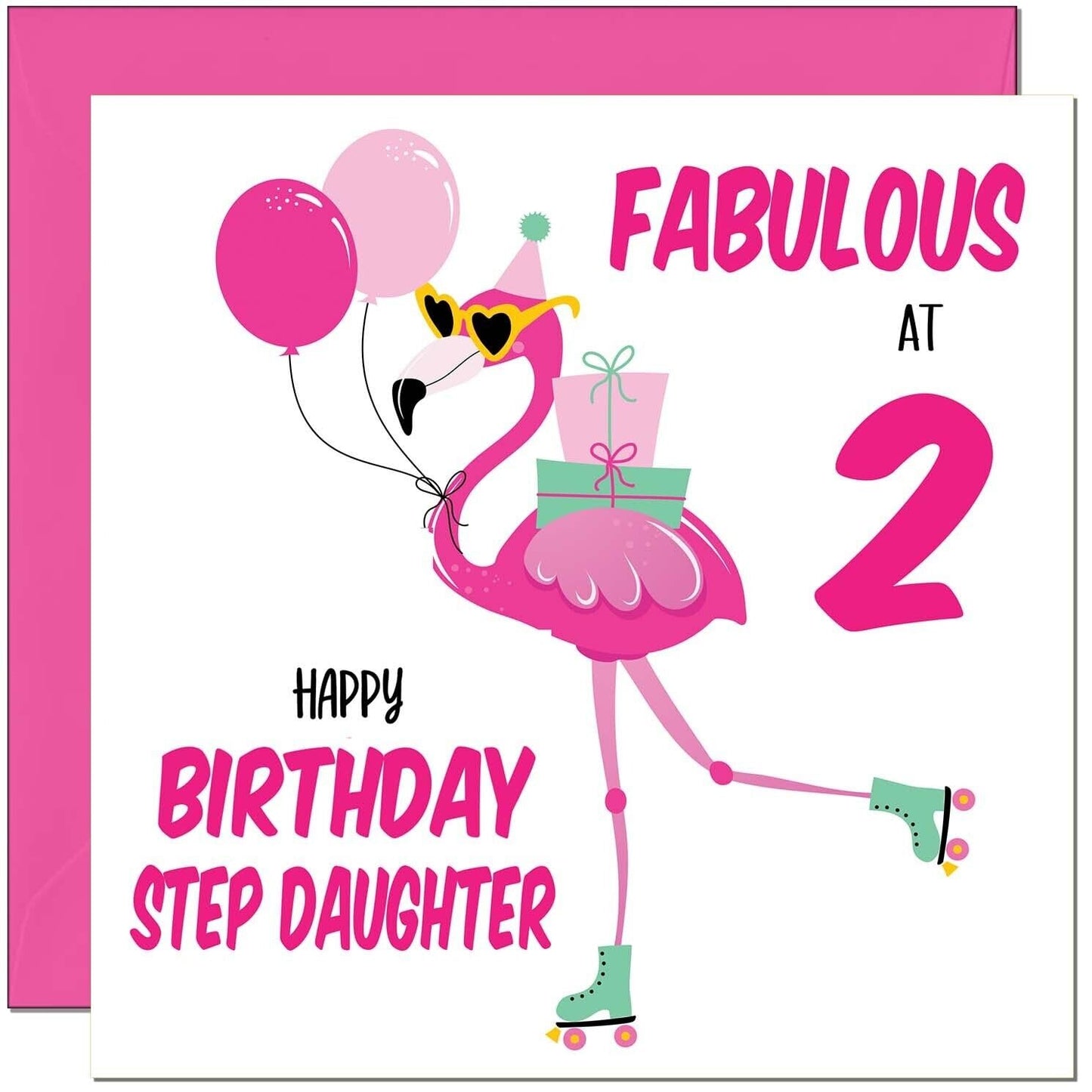 Step Daughter Birthday Card - Fabulous Flamingo - Pink Cute Step-Daughters