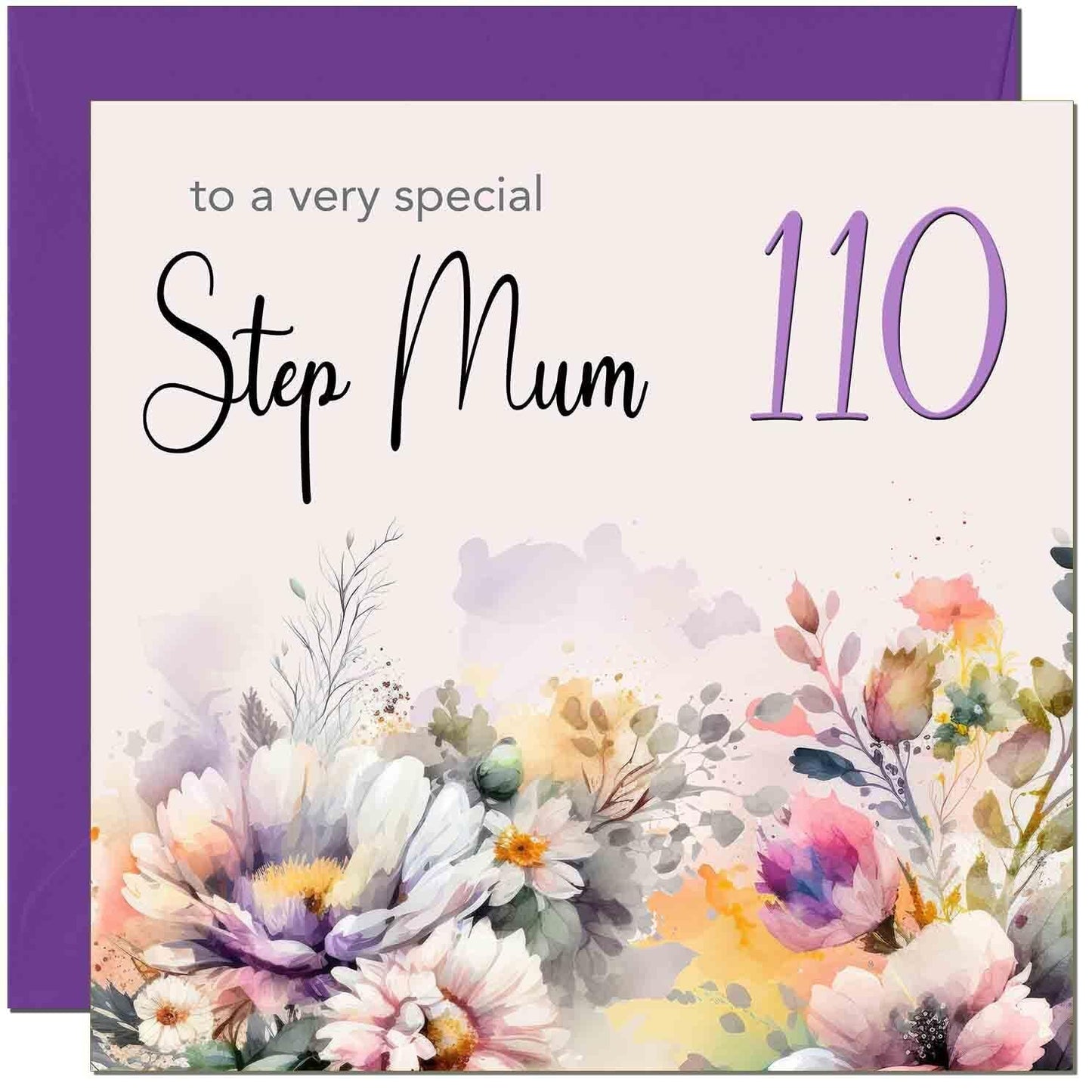 Step Mum Birthday Card - Purple Floral Step Mother