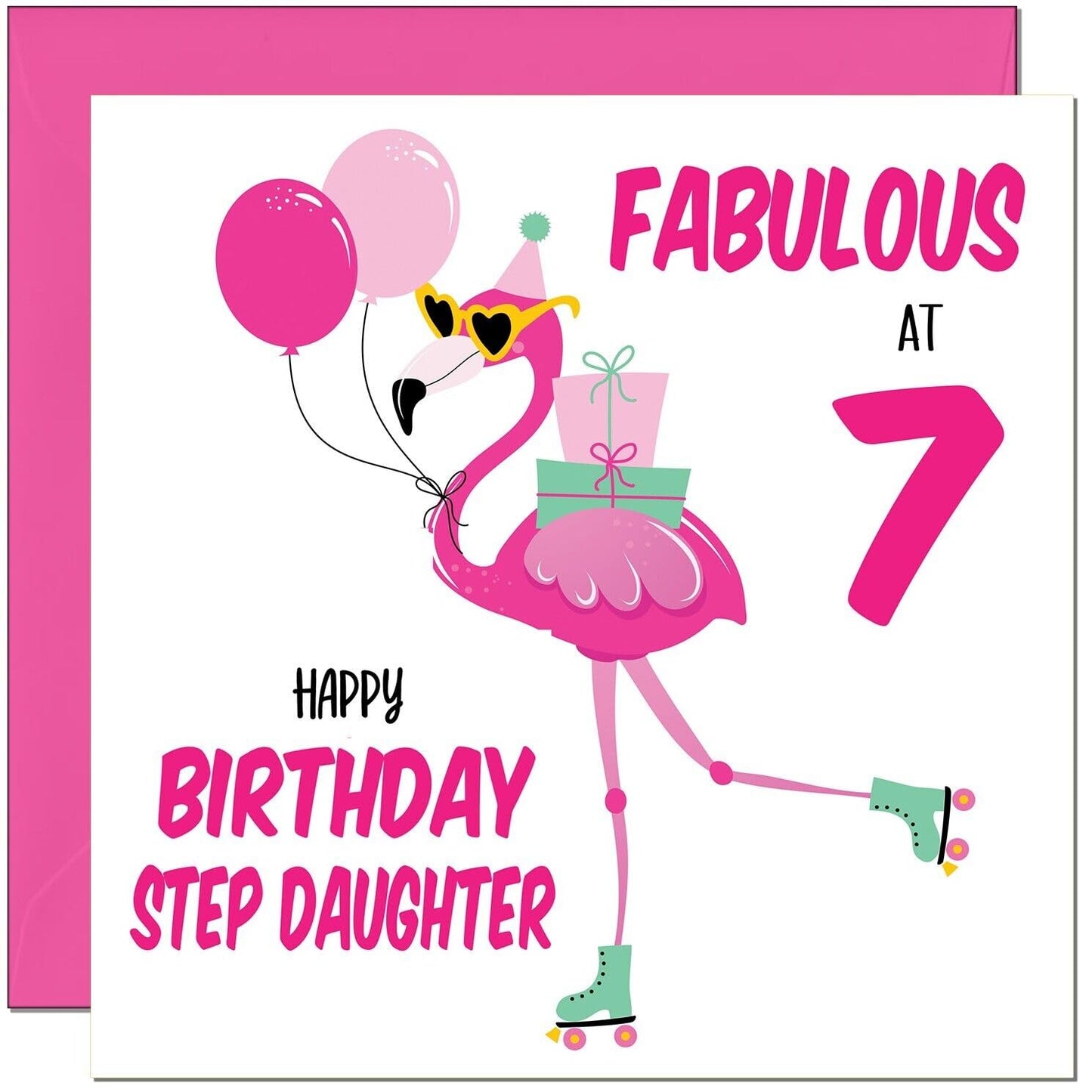 Step Daughter Birthday Card - Fabulous Flamingo - Pink Cute Step-Daughters
