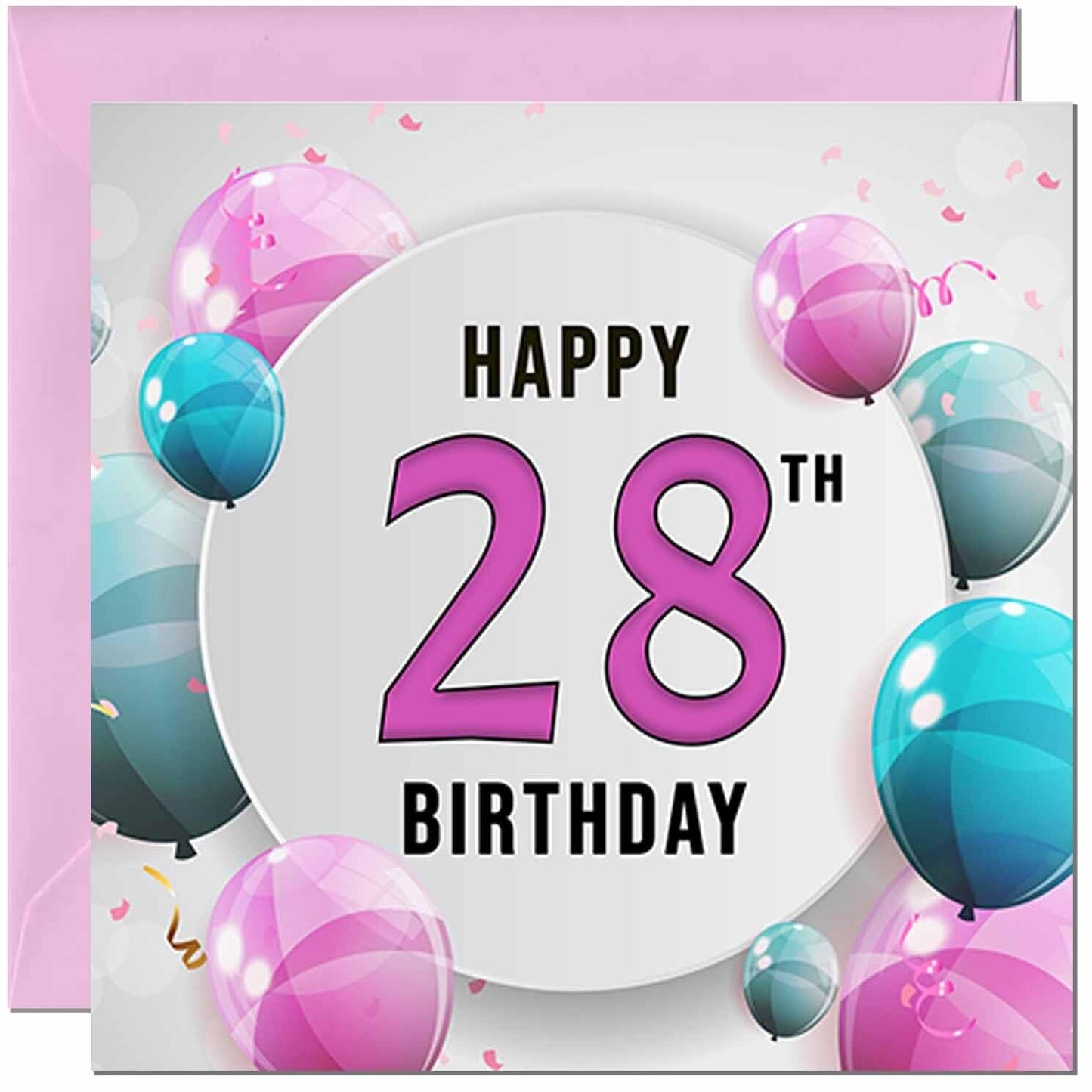 Birthday Card for women - Pink Turquoise Balloon Number