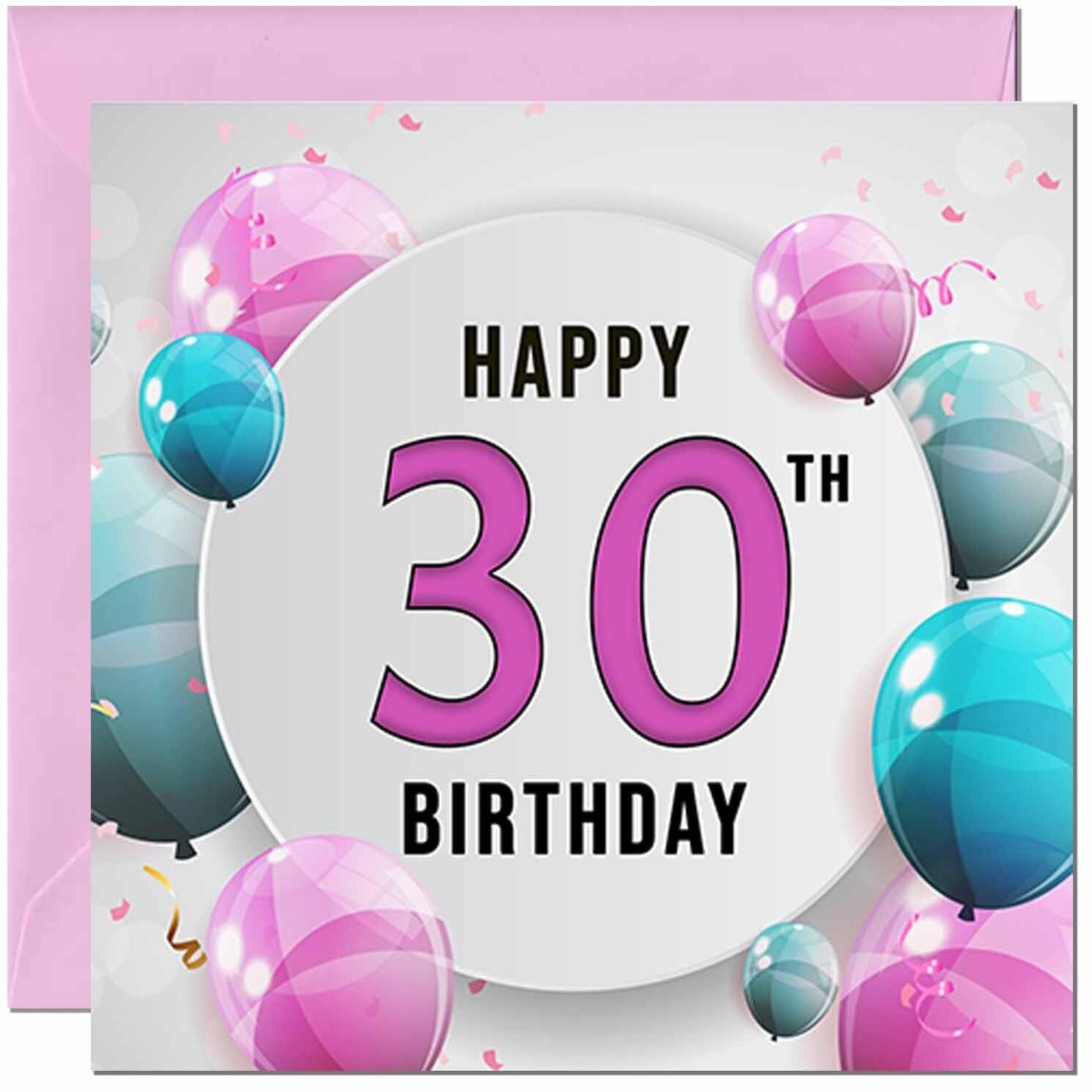 Birthday Card for women - Pink Turquoise Balloon Number