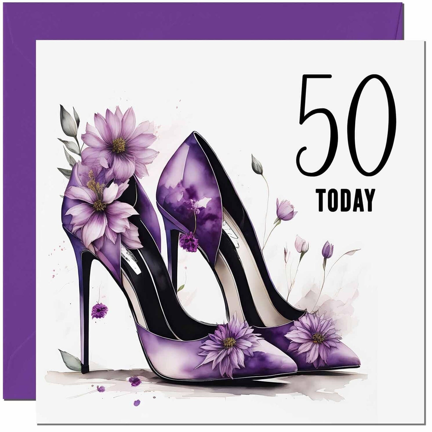 Birthday Card for women - Purple Heels Flowers Classy Elegant