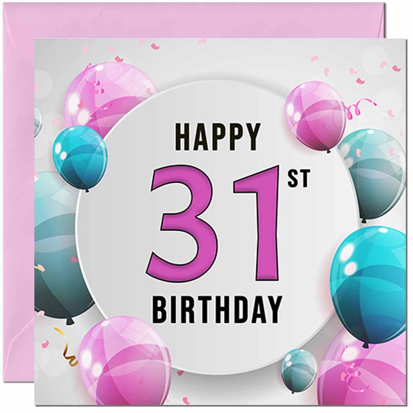 Birthday Card for women - Pink Turquoise Balloon Number