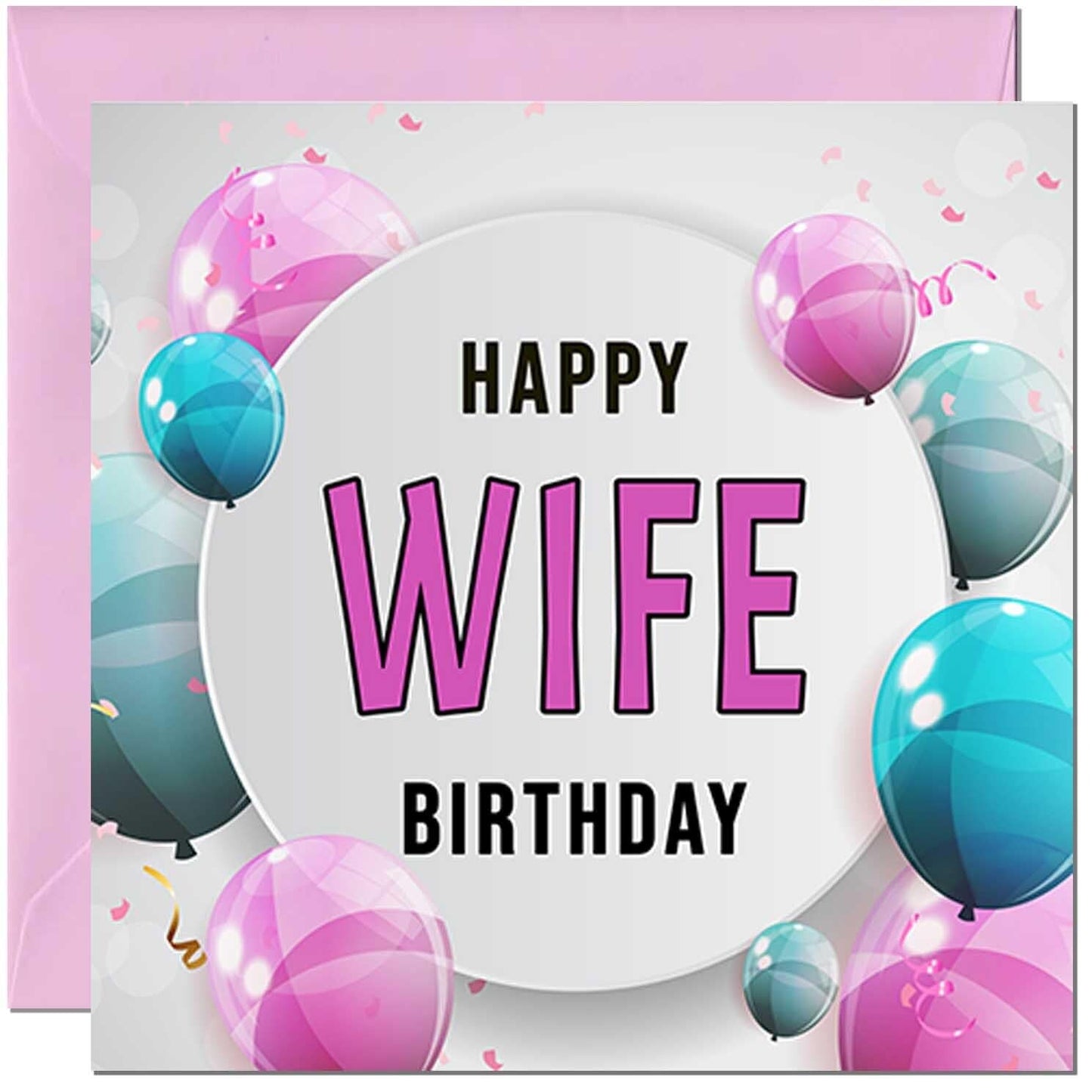 Birthday Card for women - Pink Turquoise Balloon Number
