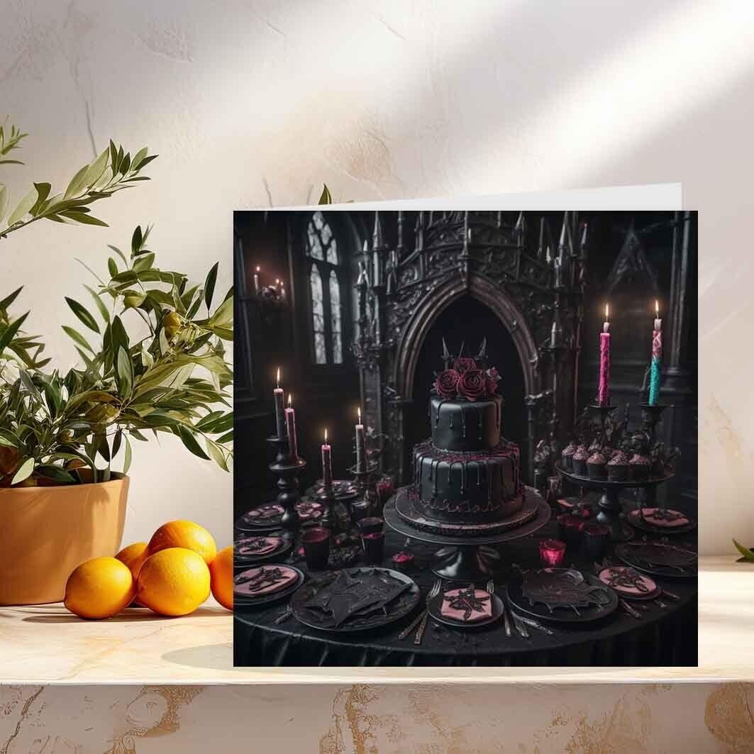 Black Gothic Cake Birthday Card Wedding Card 145 x 145mm