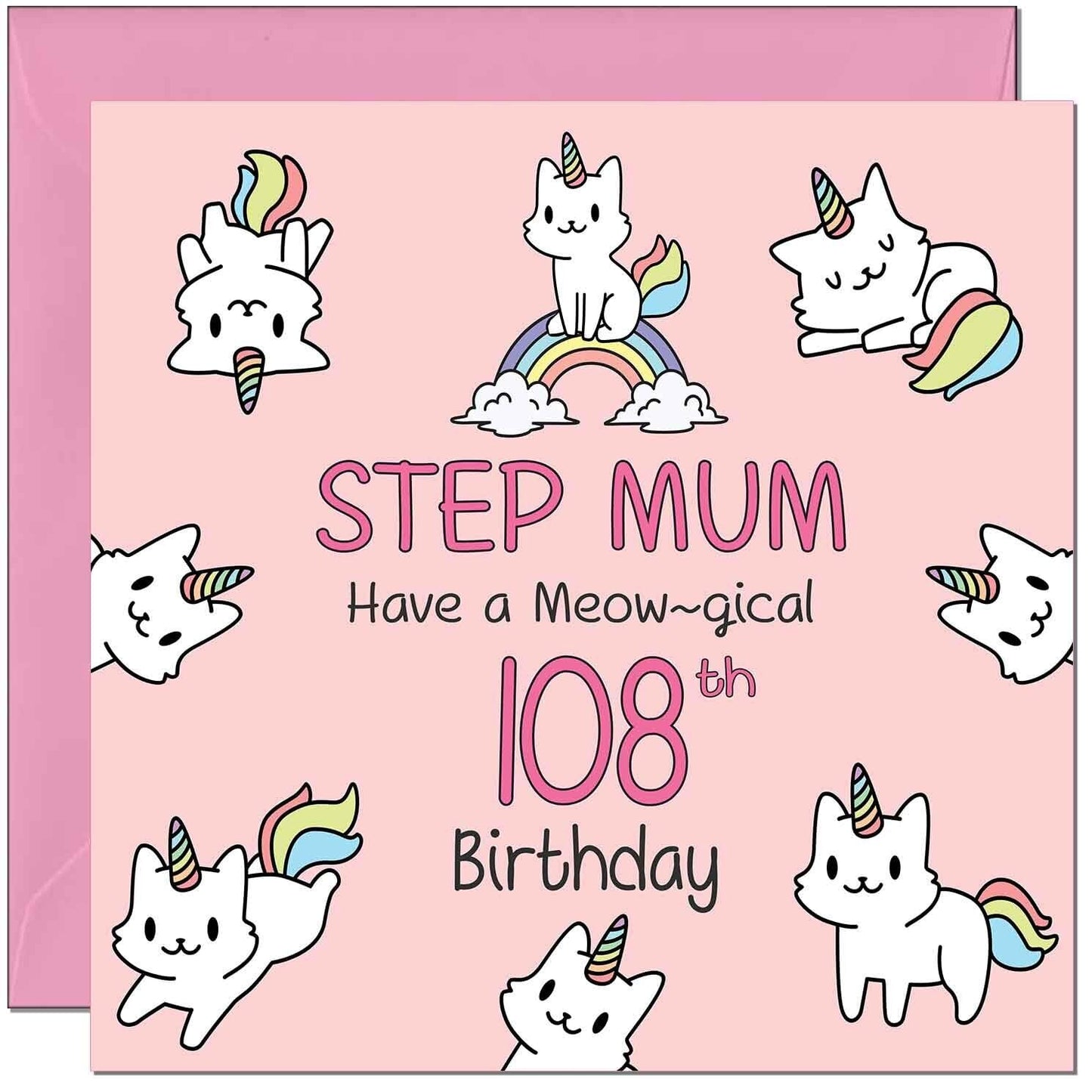 Step Mum Birthday Card - Funny Cat Cute Step Mom