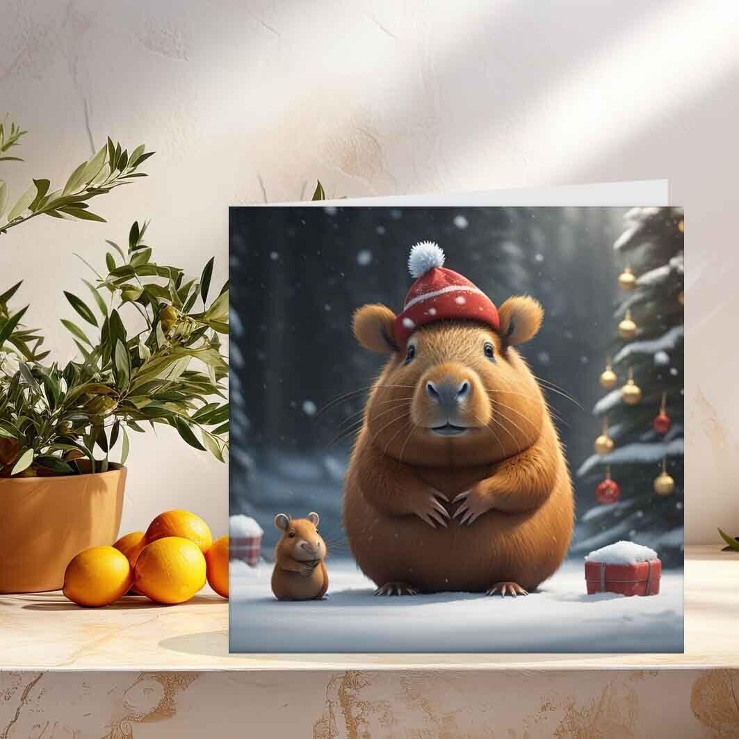 Christmas Capybara Card - Cute Capybaras Festive Xmas Cards 145 x 145mm