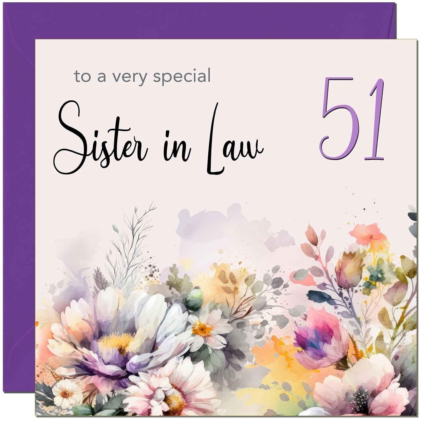 Sister in Law Birthday Card - Purple Floral