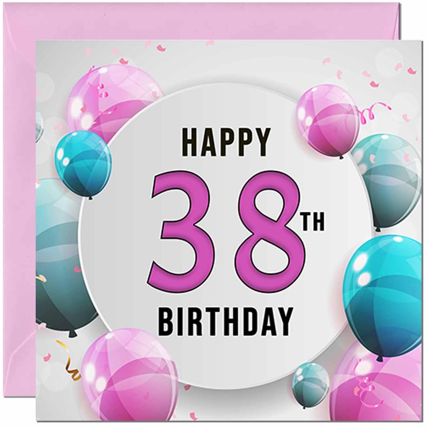Birthday Card for women - Pink Turquoise Balloon Number