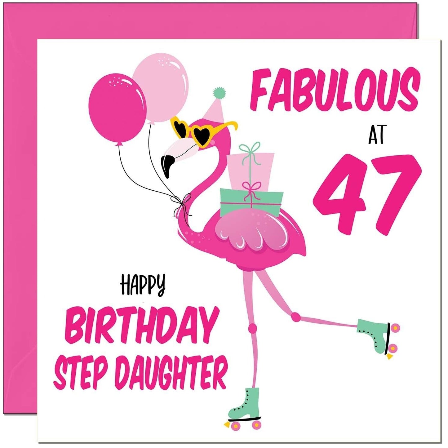Step Daughter Birthday Card - Fabulous Flamingo - Pink Cute Step-Daughters