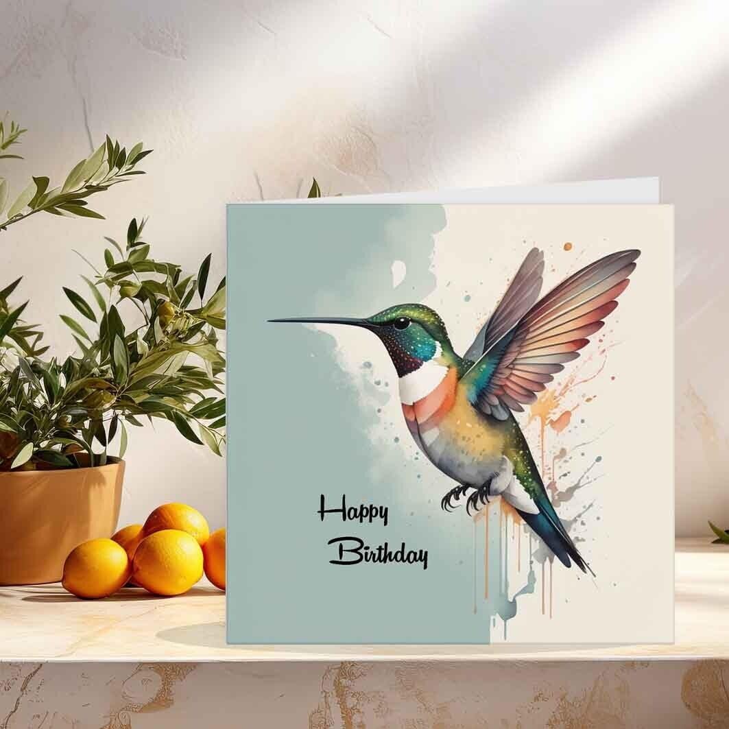 Birthday Card Hummingbird Watercolour Greeting Card 145 x 145mm
