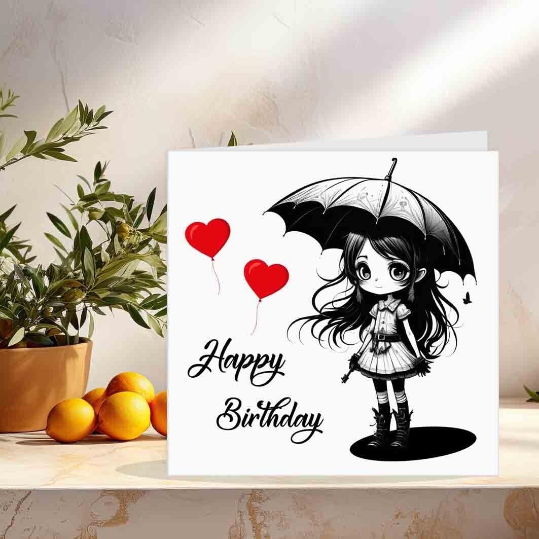 Cute Gothic Girl Birthday Card Alternative Card For Her Teens Girls 145 x 145mm
