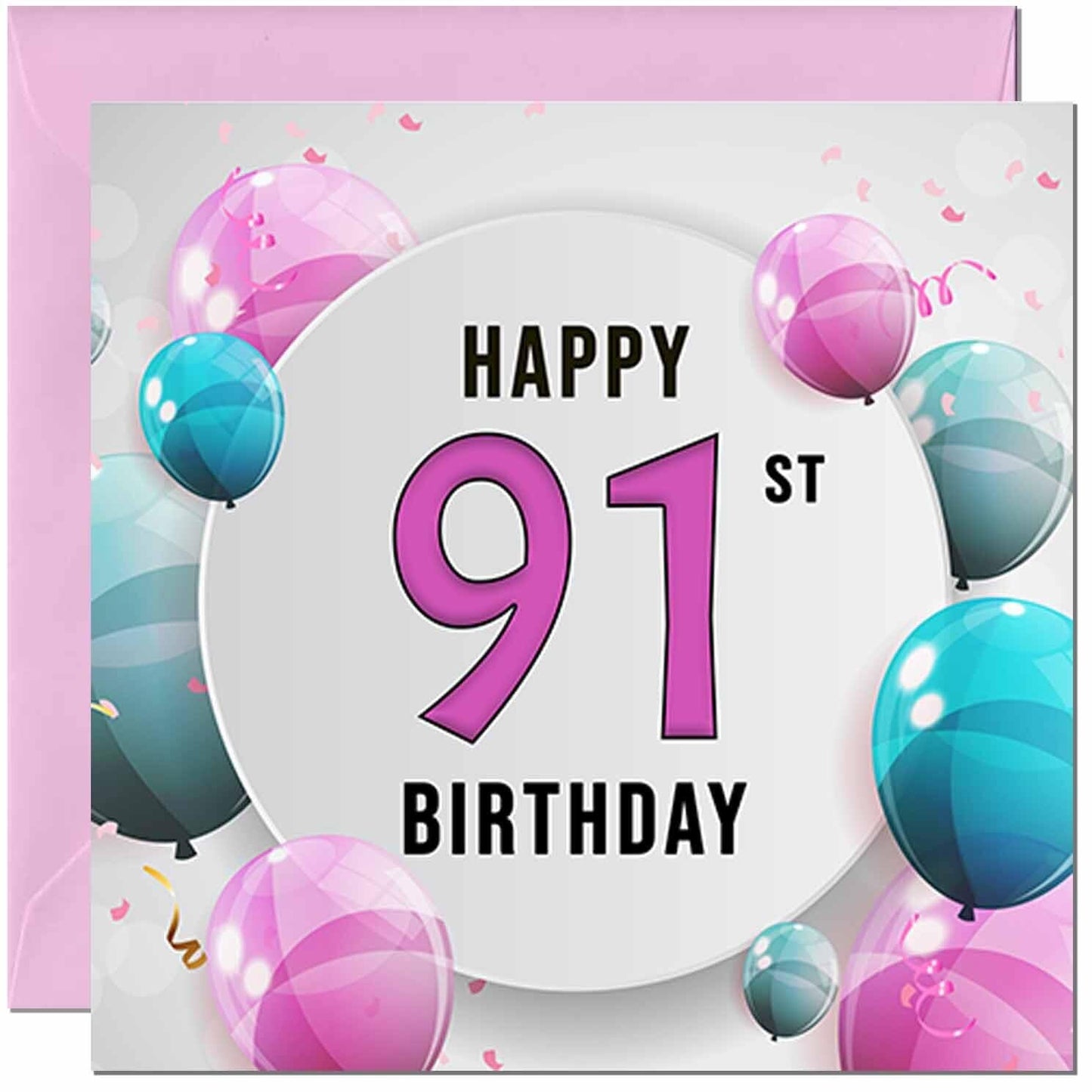 Birthday Card for women - Pink Turquoise Balloon Number