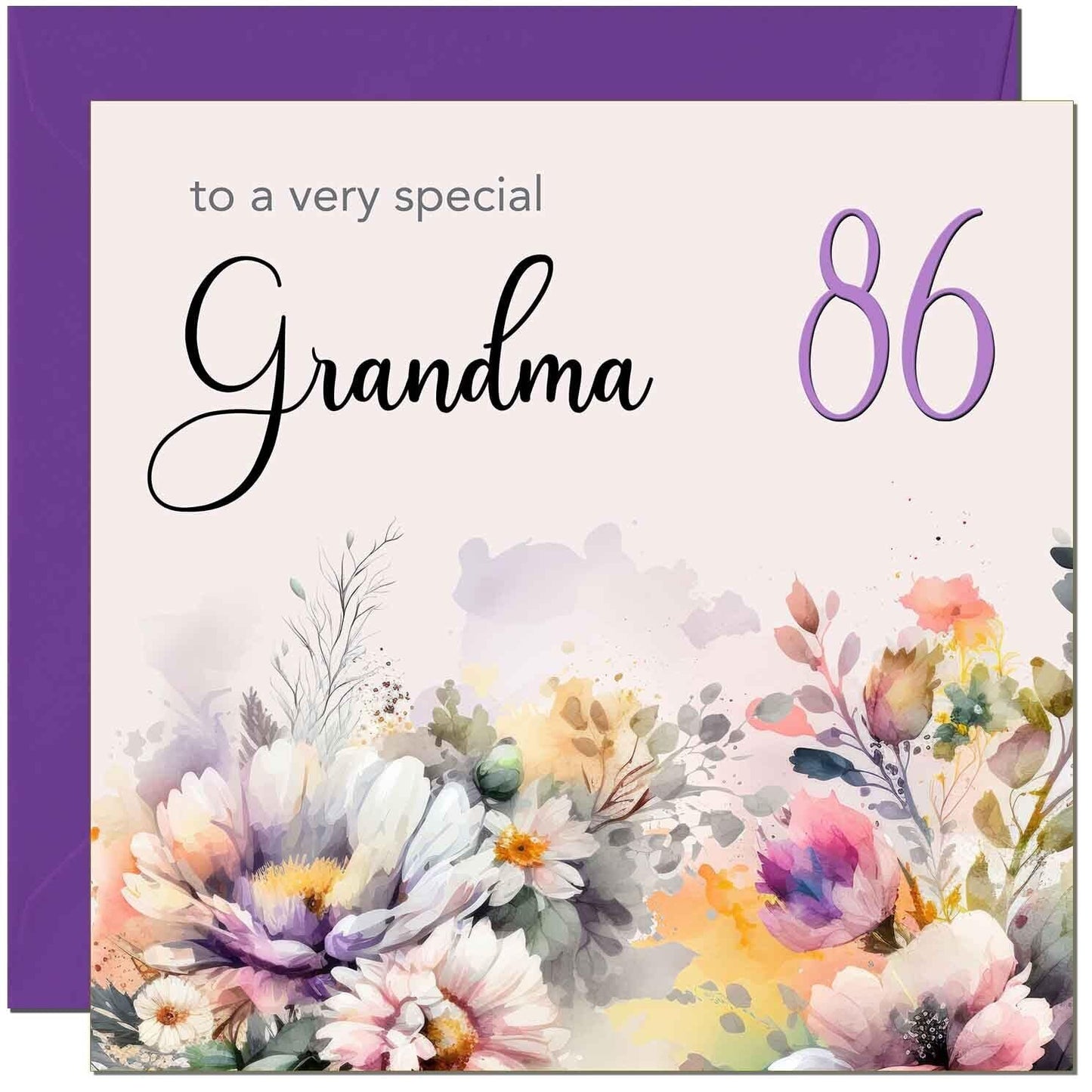 Grandmother Birthday Card - Purple Floral Nanny Grandma