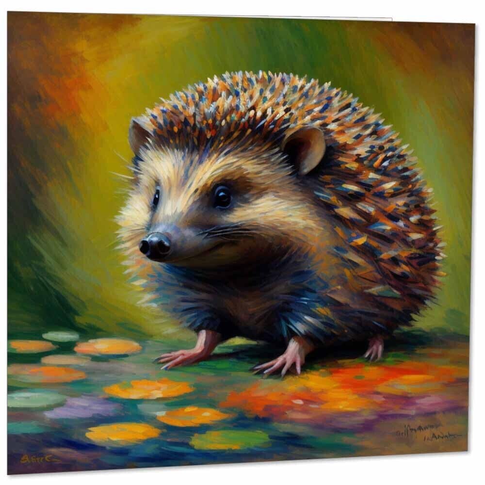 Hedgehog Greeting Card Animal Impressionism Art Hoglet 145mm x 145mm