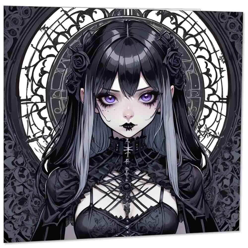 Goth Girl Greeting Card - Cute Gothic Girl Birthday Card 145mm x 145mm