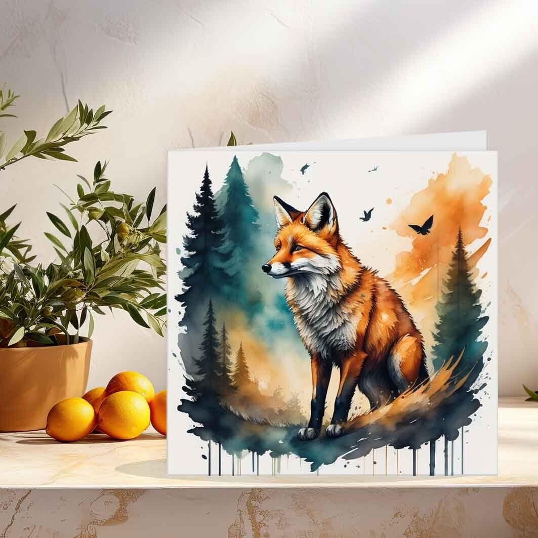 Animal Greeting Card - Beautiful Fox Illustration 145 x 145mm