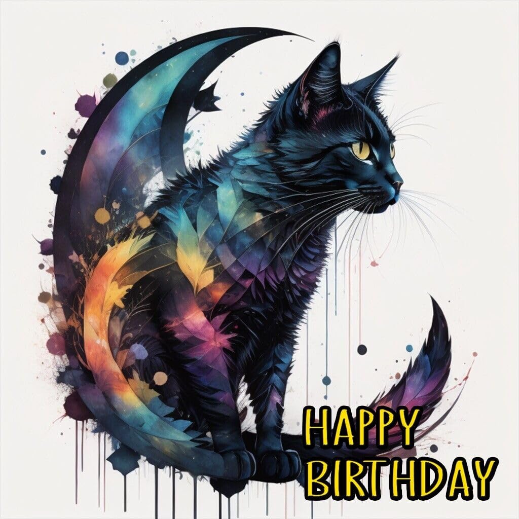 Watercolour Black Cat Moon Birthday Card 145 x 145mm