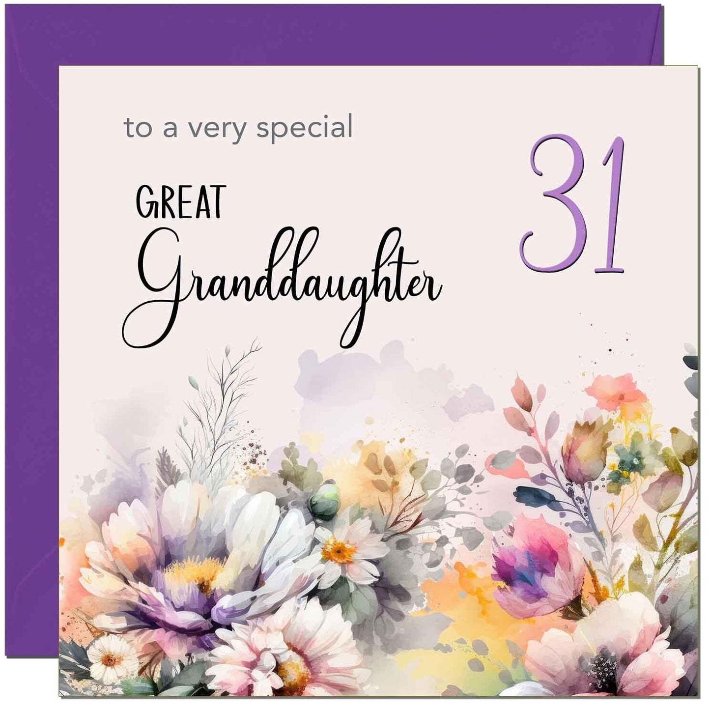 Great Granddaughter Birthday Card - Purple Floral