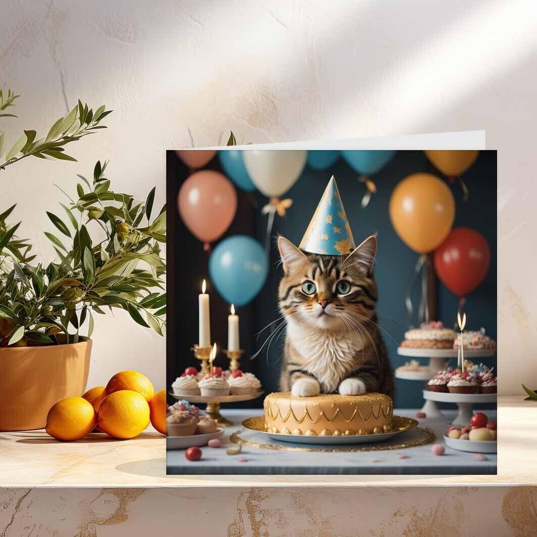 Cat Birthday Card - Cute Tabby Cat Birthday Cards 145 x 145mm