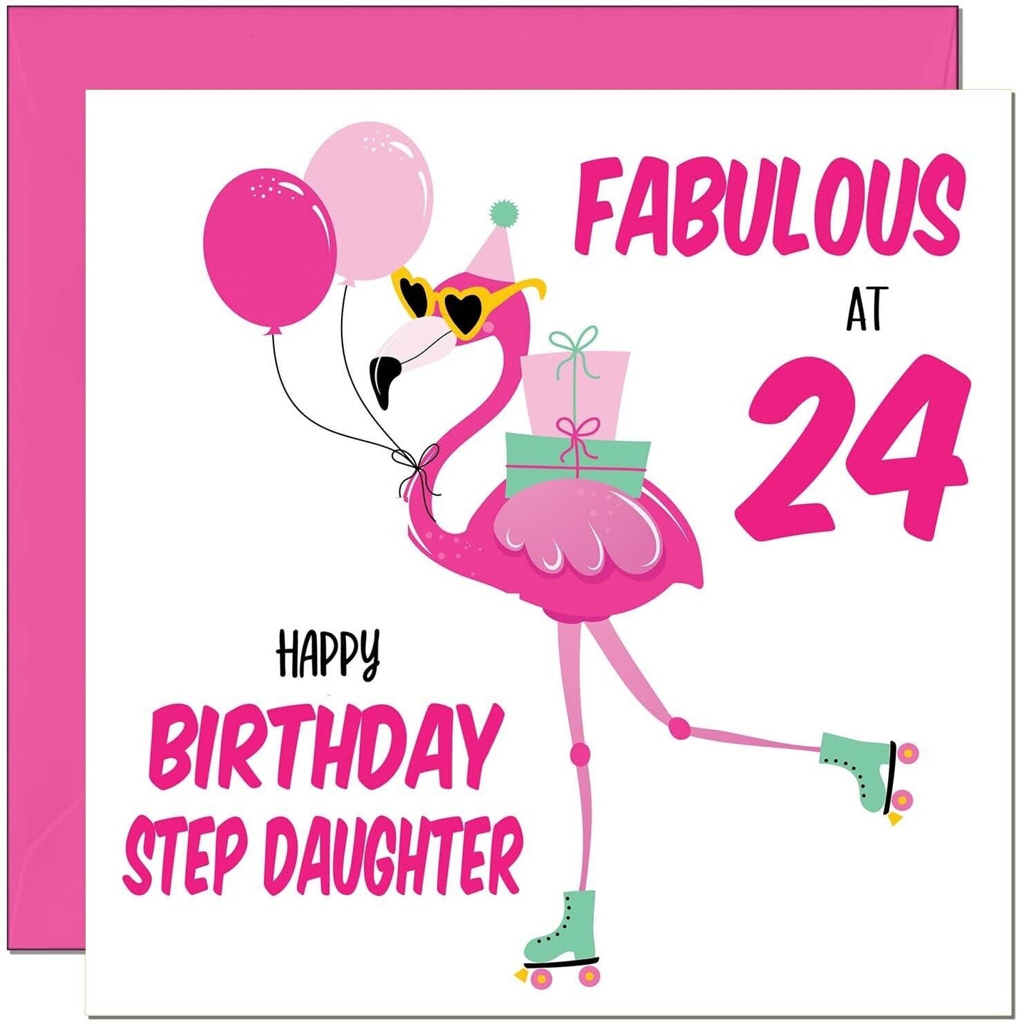 Step Daughter Birthday Card - Fabulous Flamingo - Pink Cute Step-Daughters