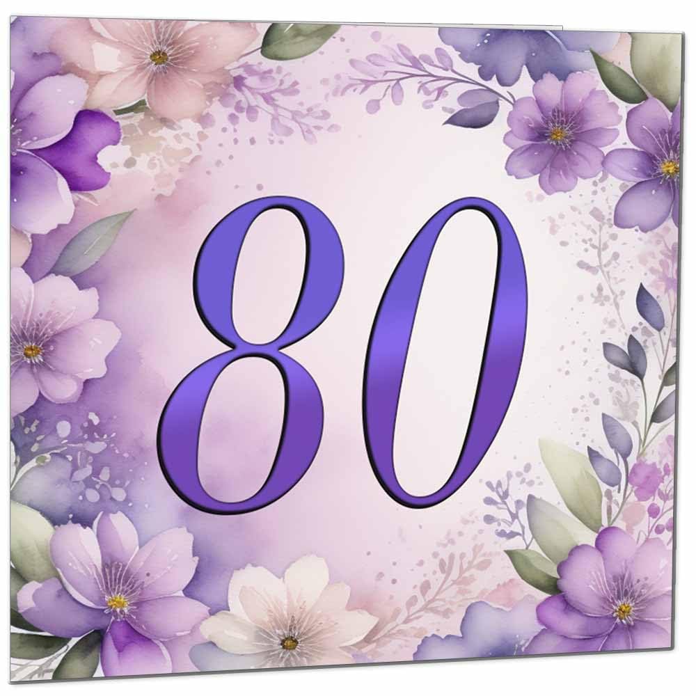 Birthday Card for Women - Purple Floral 80th Birthday Cards for year old woman Ladies Grandma Nan Aunt Mum Sister Mom Friend