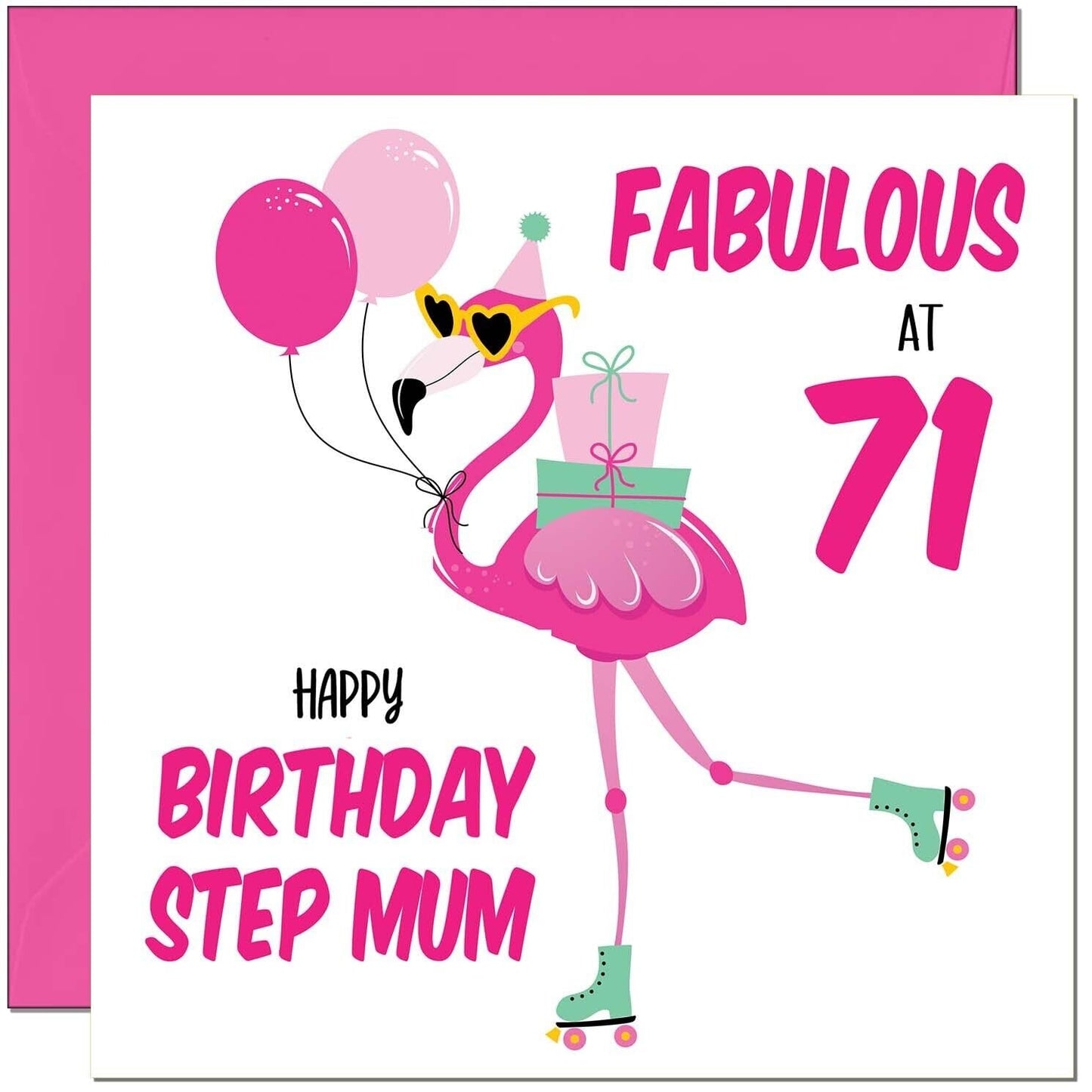 Step Mum Birthday Card - Fabulous Flamingo - Pink Cute Step-Mums