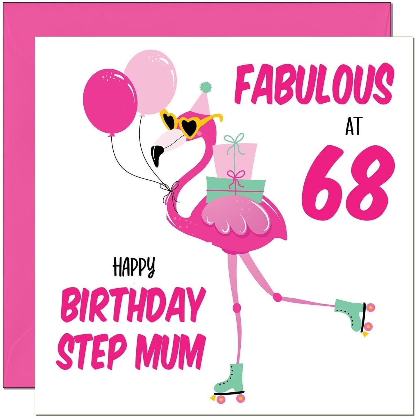 Step Mum Birthday Card - Fabulous Flamingo - Pink Cute Step-Mums