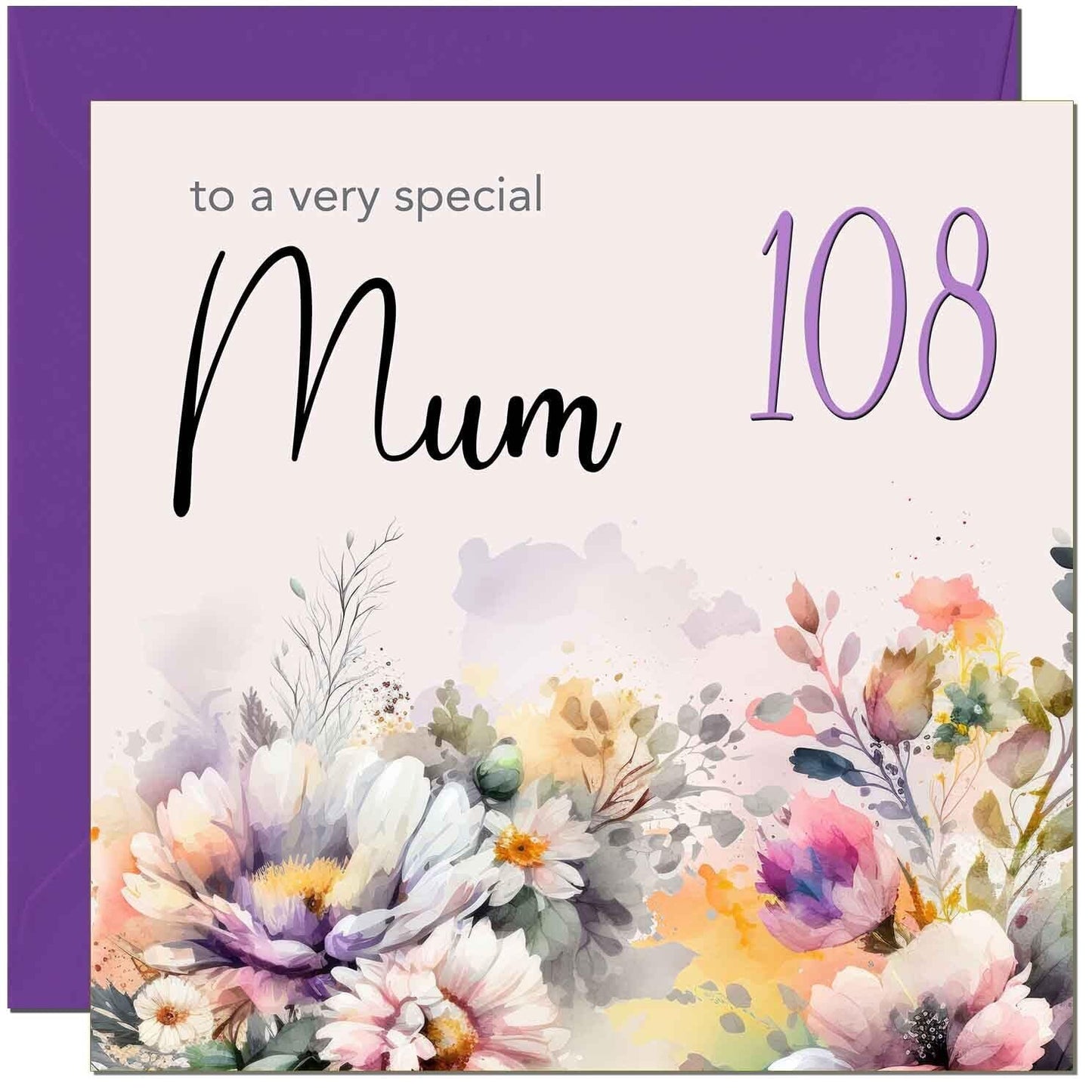 Mum Birthday Card - Purple Floral Mother Mom Mums
