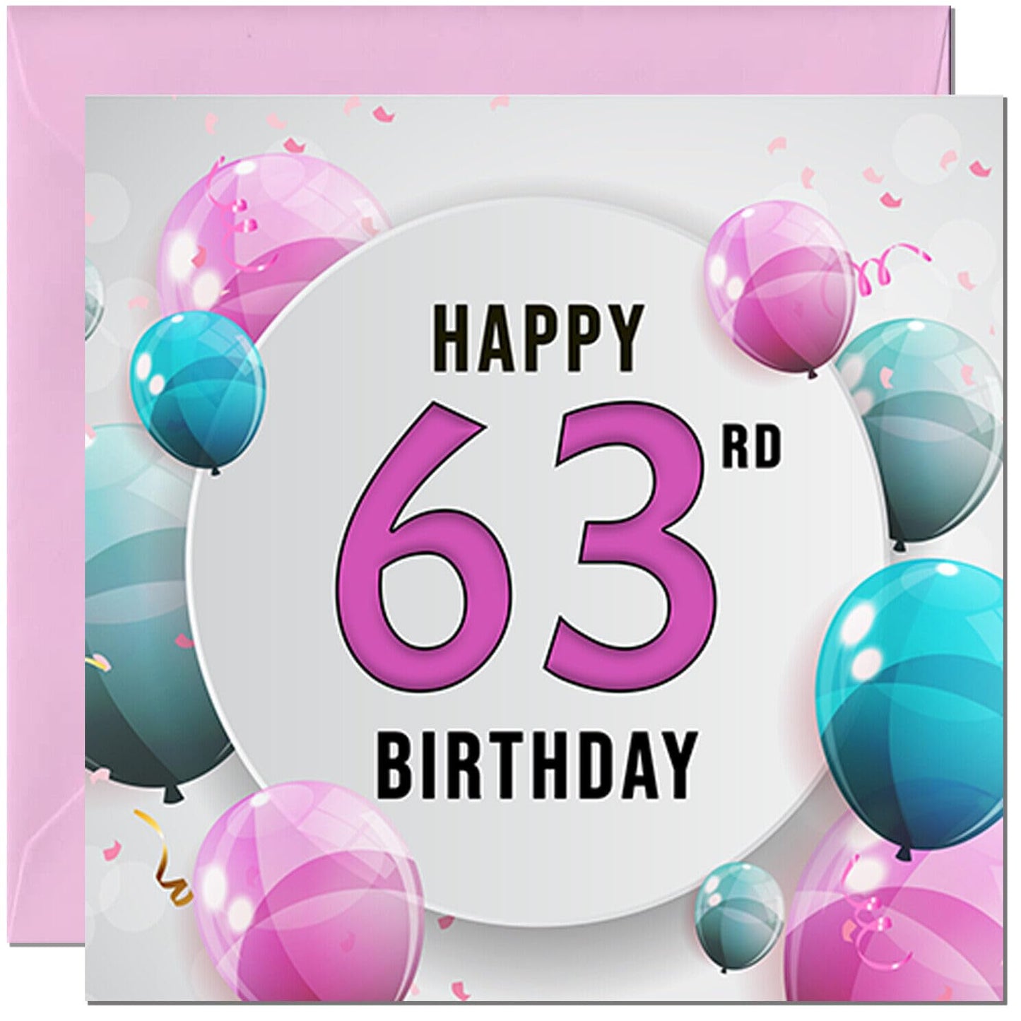 Birthday Card for women - Pink Turquoise Balloon Number