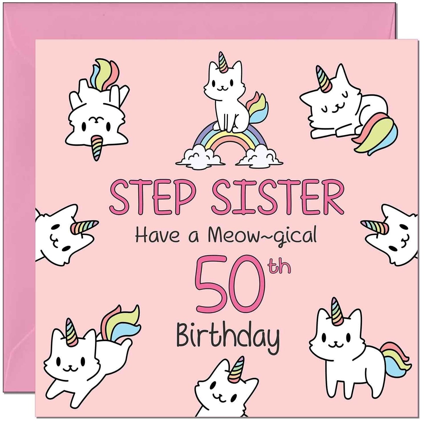 Step Sister Birthday Card - Funny Cat Cute Step Sisters