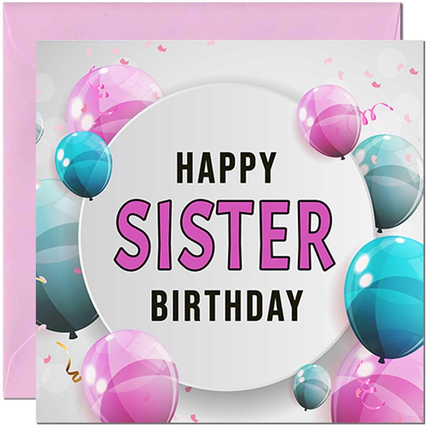 Birthday Card for women - Pink Turquoise Balloon Number