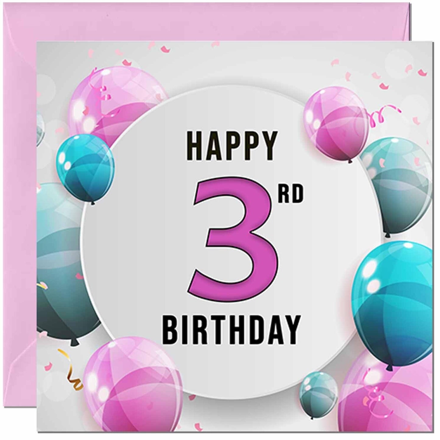 Birthday Card for women - Pink Turquoise Balloon Number