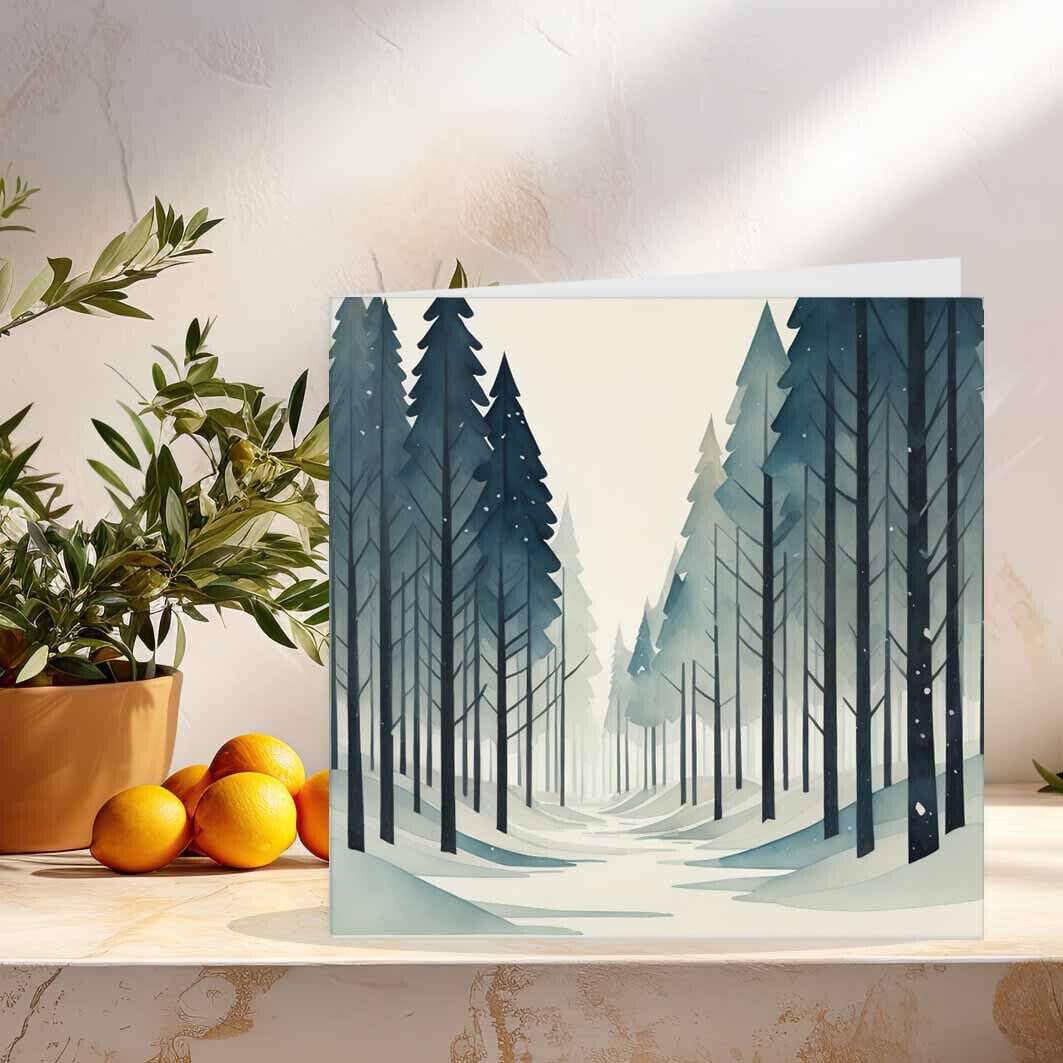 Christmas Card - Snowy Trees Forest - Festive Xmas Cards 145 x 145mm