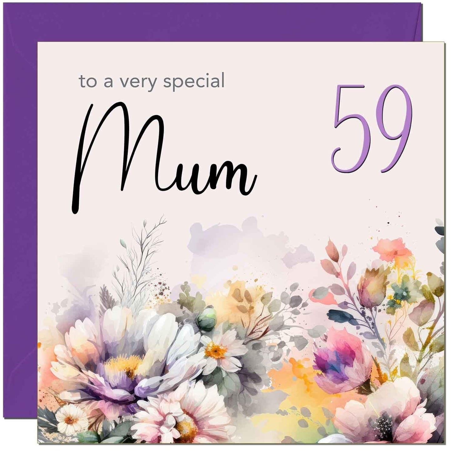 Mum Birthday Card - Purple Floral Mother Mom Mums